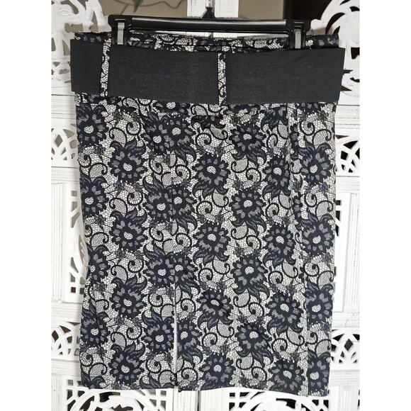 NWT Speak to Me Women's Midi Skirt Work Career Lace Print Belt Black White M - Picture 4 of 5